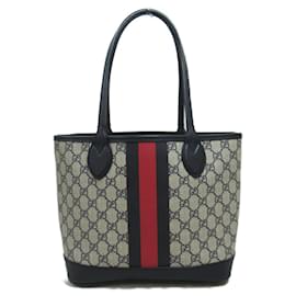 Gucci-Gucci GG Canvas Leather Tote Bag-Black,Beige