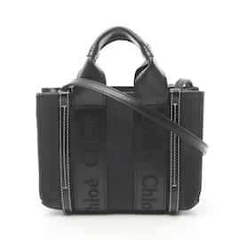 Chloé-Chloé WOODY Handbag-Black,Navy blue