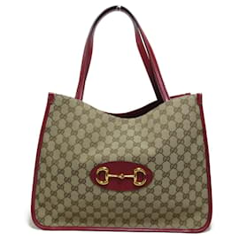 Gucci-Bolso tote de lona GG Horsebit de GUCCI-Roja,Beige