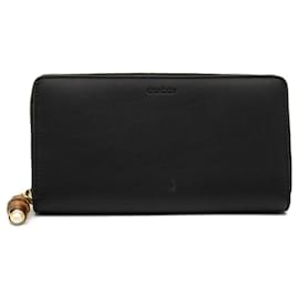 Gucci-Portefeuille rond en cuir Gucci Bamboo-Noir