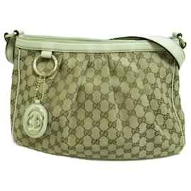 Gucci-Sac à épaule Gucci en toile GG beige et blanc-Blanc,Beige