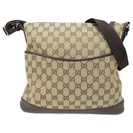 Gucci-Sac à épaule Gucci en toile GG beige et marron-Marron,Beige