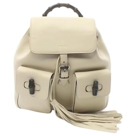 Gucci-Sac à dos en cuir Gucci Bamboo-Blanc