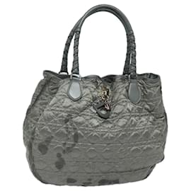 Christian Dior-Christian Dior Lady Dior Canage Hand Bag Nylon Gray Auth 79635-Brown