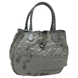 Christian Dior-Sac à main Lady Dior Canage en nylon gris Auth 79635-Marron