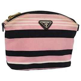 Prada-Pochette Prada en toile rose et noir Auth 82242-Noir,Rose