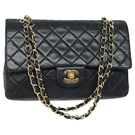 Chanel-CHANEL Matelassé 25 Sac à Chaîne à Fermeture Tournevis Cuir d'Agneau Noir CC Auth yk13533A-Noir