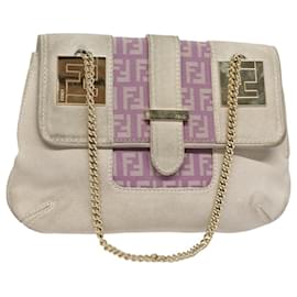 Fendi-Sac à main en toile Zucchino FENDI avec chaîne en suède violet Auth am6453-Violet