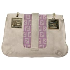 Fendi-Sac à main en toile Zucchino FENDI avec chaîne en suède violet Auth am6453-Violet