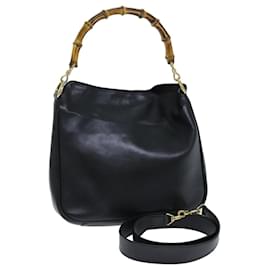 Gucci-Sac à main en cuir GUCCI Bamboo 2 voies noir 001 2113 1638 Auth 81162-Noir