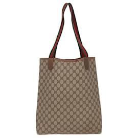 Gucci-Sac tote en toile GG Gucci Sherry Line en PVC cuir beige vert rouge Auth 81946-Rouge,Beige,Vert