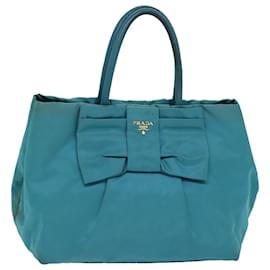 Prada-PRADA Sac à main en nylon bleu turquoise Auth 81466-Turquoise