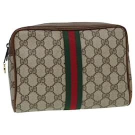 Gucci-GUCCI GG Toile Web Sherry Ligne Pochette Sac PVC Cuir Beige Vert Auth th5130-Rouge,Beige,Vert