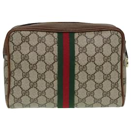 Gucci-GUCCI GG Toile Web Sherry Ligne Pochette Sac PVC Cuir Beige Vert Auth th5130-Rouge,Beige,Vert