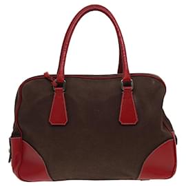 Prada-PRADA Sac Boston Toile Cuir Rouge Auth bs15827-Rouge