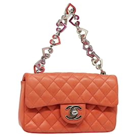 Chanel-CHANEL Matelassé Chaîne Mini Sac à Main Cuir d'Agneau Orange CC Auth 82245A-Orange