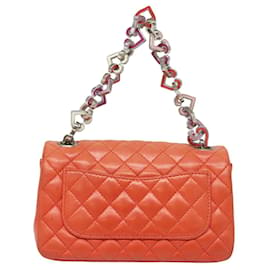 Chanel-CHANEL Matelassé Chaîne Mini Sac à Main Cuir d'Agneau Orange CC Auth 82245A-Orange