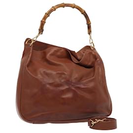 Gucci-Sac à épaule en cuir Gucci Bamboo marron 001 1781 1577 Auth 80180-Marron