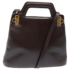 Salvatore Ferragamo-Sac à main en cuir Gancini de Salvatore Ferragamo 2 en 1 marron Auth 81634-Marron