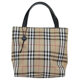 Burberry-Sac à main en toile beige à carreaux Nova de BURBERRY Auth yk13568-Beige