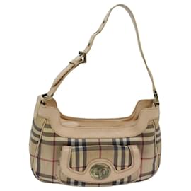 Burberry-Sac à épaule Burberry Nova Check en PVC cuir beige Auth 81459-Beige