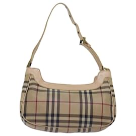 Burberry-Sac à épaule Burberry Nova Check en PVC cuir beige Auth 81459-Beige