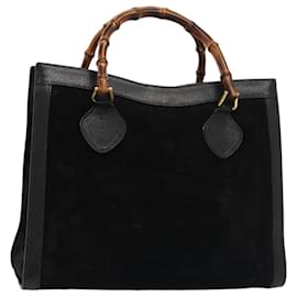 Gucci-Sac à main en daim noir GUCCI Bamboo Auth 83299-Noir