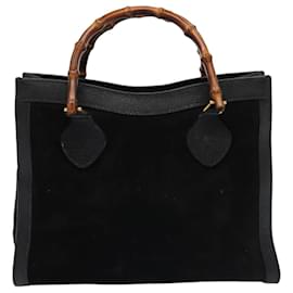 Gucci-Sac à main en daim noir GUCCI Bamboo Auth 83299-Noir