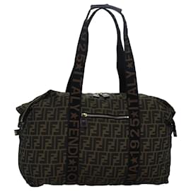 Fendi-Sac Boston en toile Zucca FENDI marron noir Auth 83296-Marron,Noir