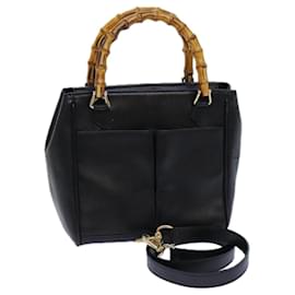 Gucci-Sac à main en cuir GUCCI Bamboo 2 voies noir Auth bs15878-Noir