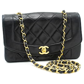 Chanel-CHANEL Sac à bandoulière Diana Flap en cuir d'agneau matelassé noir-Noir