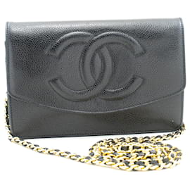 Chanel-Sac à bandoulière CHANEL Caviar Wallet On Chain WOC noir-Noir