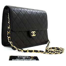 Chanel-CHANEL Petit Sac à Chaîne Épaule Pochette Noir Matelassé Rabat Cuir d'Agneau-Noir