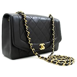 Chanel-CHANEL Sac à bandoulière Diana Flap en cuir d'agneau matelassé noir-Noir