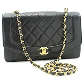 Chanel-CHANEL Sac à bandoulière Diana Flap en cuir d'agneau matelassé noir-Noir