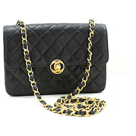 Chanel-CHANEL Mini Petit Sac à Bandoulière Chaîne Noir Cuir d'Agneau Matelassé Rabat-Noir