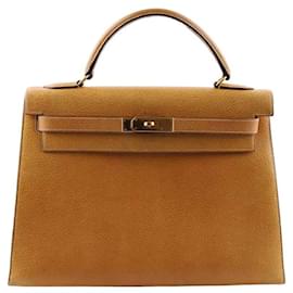 Hermès-Sac Kelly 32 en cuir-Beige