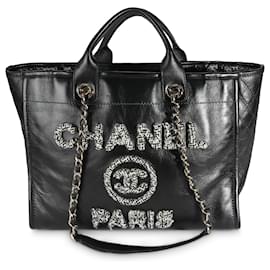 Chanel-Tote Deauville Large en Tweed en Veau Noir Verni Chanel-Noir