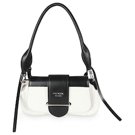 Prada-Sac à épaule Sidonie en cuir de veau noir et blanc de Prada-Noir,Blanc