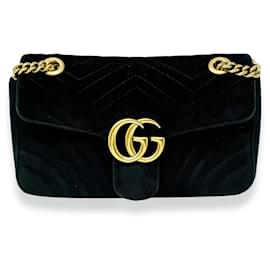 Gucci-Sac à épaule Gucci Marmont Small en velours matelassé noir-Noir