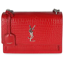 Saint Laurent-Saint Laurent Rouge Eros Cuir de veau embossé crocodile Medium Sunset-Rouge