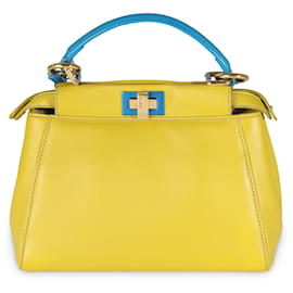 Fendi-Fendi Mini Peekaboo en Nappa colorblock jaune et bleu-Bleu,Jaune