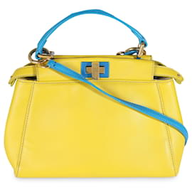 Fendi-Fendi Mini Peekaboo en Nappa colorblock jaune et bleu-Bleu,Jaune