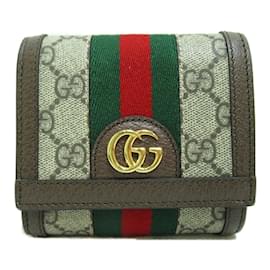 Gucci-Portefeuille bi-fold Gucci GG Marmont-Beige,Marron foncé