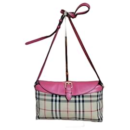 Burberry-Sac à bandoulière petit modèle Horseferry Check authentique de Burberry-Rose,Beige