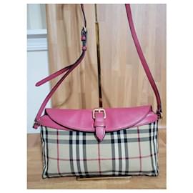 Burberry-Sac à bandoulière petit modèle Horseferry Check authentique de Burberry-Rose,Beige