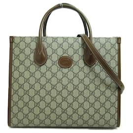 Gucci-Sac à main entrelacé Gucci-Marron,Beige