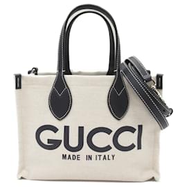 Gucci-Sac fourre-tout en toile et cuir bleu marine Gucci-Bleu Marine