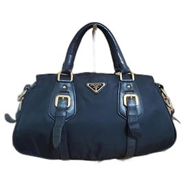 Sac à main convertible Prada en tessuto et cuir Noir