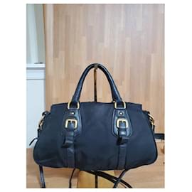 Prada-Prada Convertible Satchel Tessuto & Leather Bag-Black